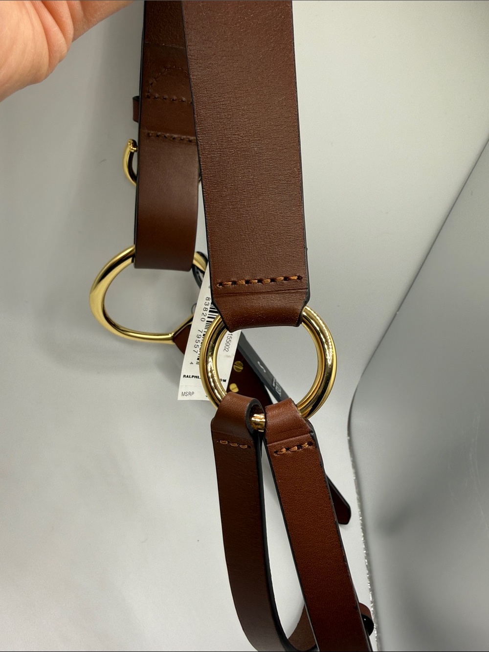 Lauren Ralph Lauren Brown Leather Ring-Link Waist Belt with Gold Hardware Sz S - Picture 4 of 5